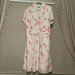 eShakti White Dress with Pink Flamingo Print